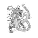 A fierce samurai warrior battling a dragon in a virtual reality gaming world tattoo design idea