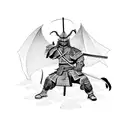 A fierce samurai warrior battling a dragon in a virtual reality gaming world tattoo design idea