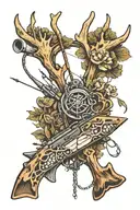 antlers, fishing, morel mushrooms, crossbow, rifle & outdoor scenery  tattoo design idea