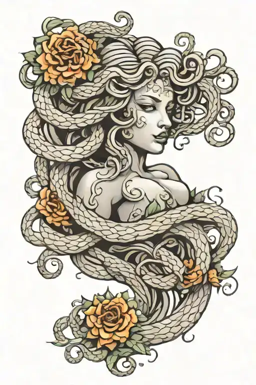 Medusa intertwined tattoo design idea