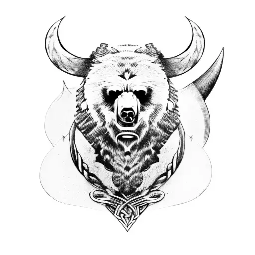 viking with bear hat on his head tattoo design idea