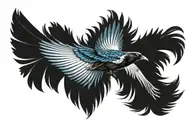 magpie flying from its own feather feather feather tattoo design idea