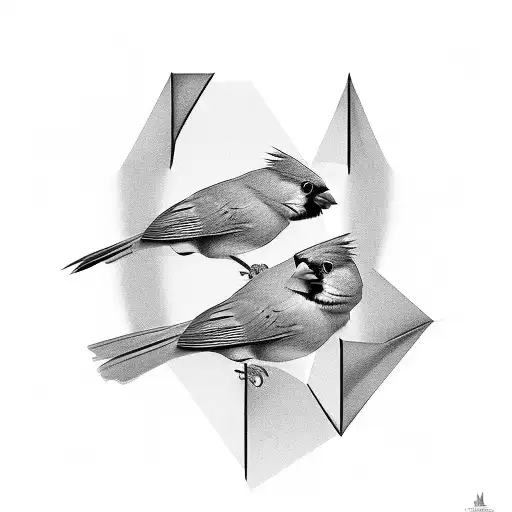 two birds, a cardinal and canary midflight facing each other  tattoo design idea