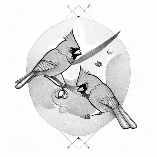 a cardinal and canary flying playfully facing each other  tattoo design idea
