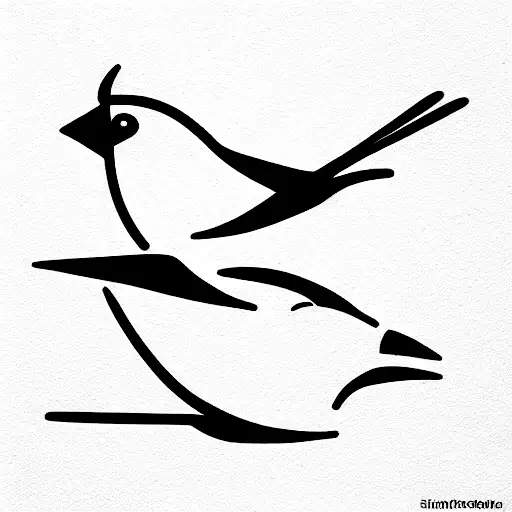 two birds, a cardinal and canary midflight facing each other  tattoo design idea