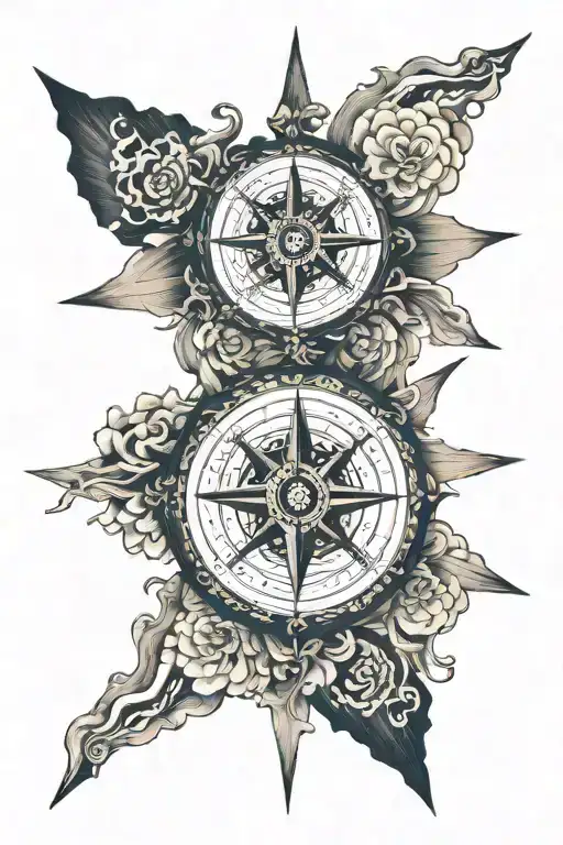 A detailed compass rose intertwined with intials HA tattoo design idea