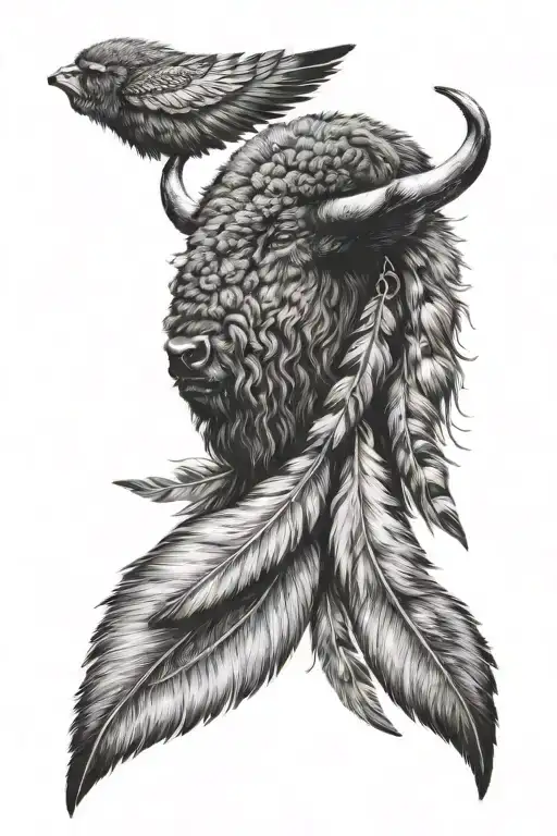 bison arrowhead feathers falling tattoo design idea