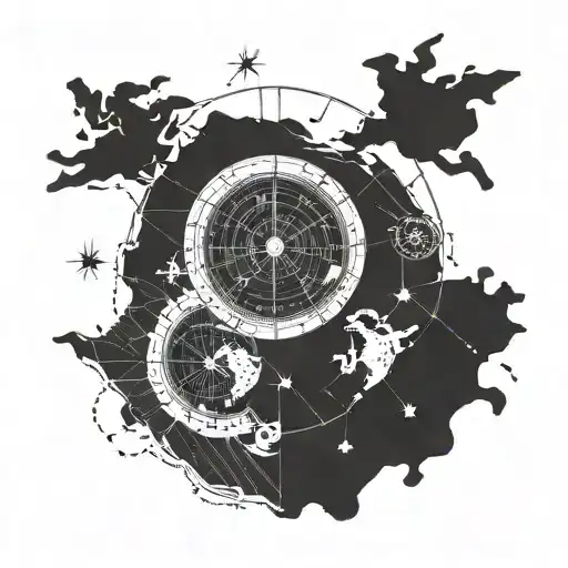 world map with longituds and latituds with compass, symbolizing the client's love for traveling  tattoo design idea
