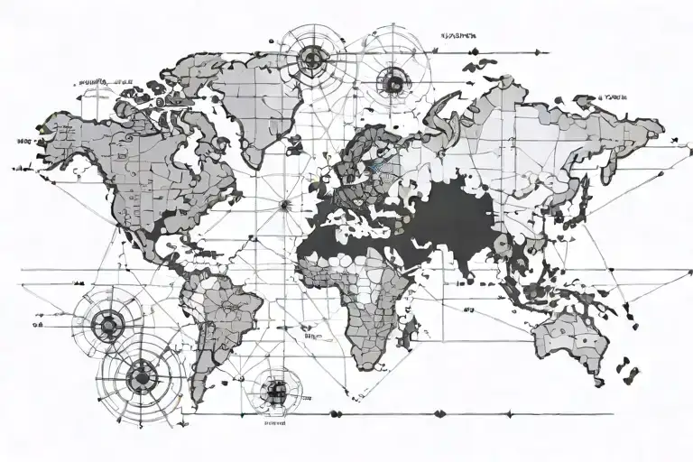 world map with longitudes and latitudes with embedded compass on left side, symbolizing the client's love for traveling  tattoo design idea