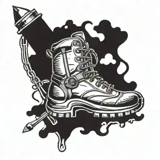 A pen morphing into a hiking boot, symbolizing the client's love for both writing and hiking tattoo design idea