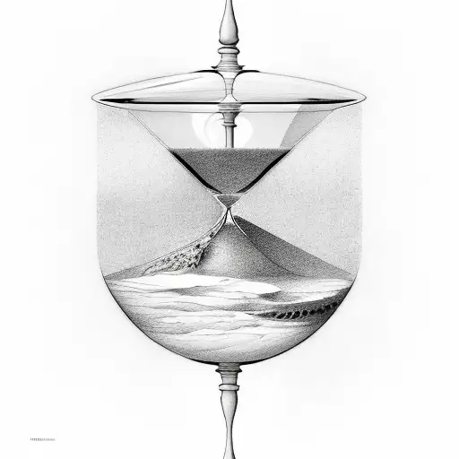 the hourglass is made of clear glass, allowing you to see the sand flowing through it. At the top, there's a young coupl tattoo design idea