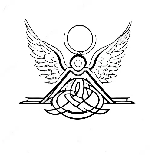 Angel flying upwards, holding an XRP logo tattoo design idea