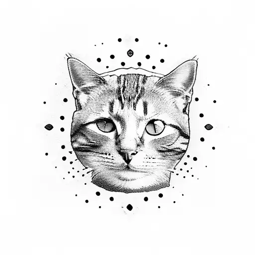 A vinyl record with a cat face in the center tattoo design idea