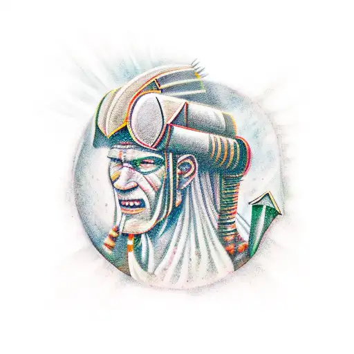 A warrior in a farm, universal sign tattoo design idea