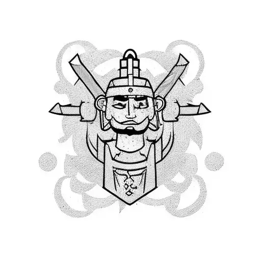 A warrior in a farm, universal sign tattoo design idea