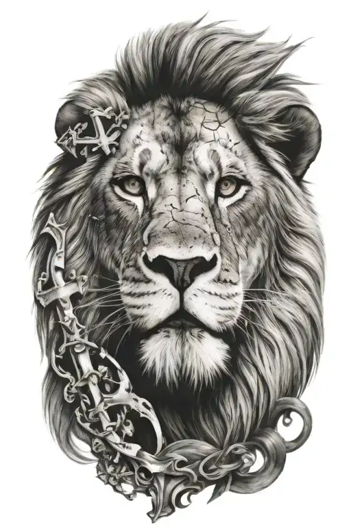 lion with cross eye inside tattoo design idea