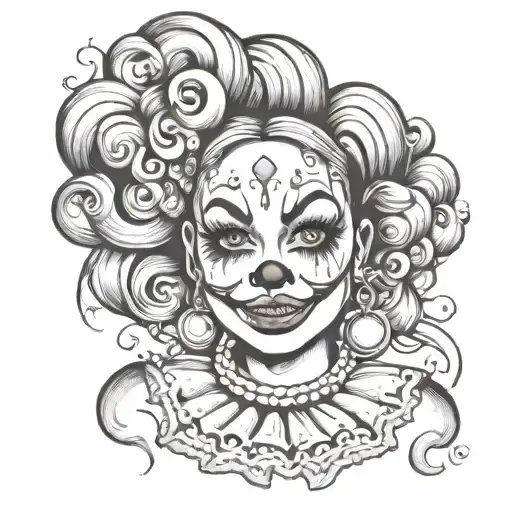 Chicano clown girl face tattoo design idea
