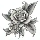 A black and grey tattoo of a rose intertwined with angel wings, symbolizing the beauty and fragility of life tattoo design idea