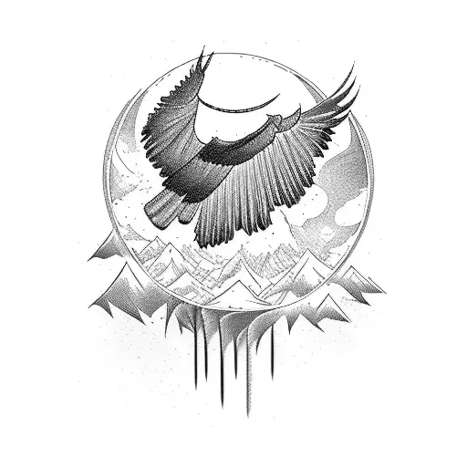 A majestic eagle soaring over a mountain landscape tattoo design idea