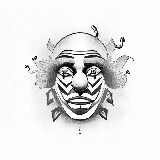 The tattoo features the recognizable face of a clown from Mexican graffiti art, created using a simple, continuous line  tattoo design idea