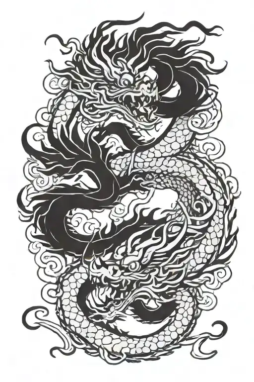 double headed symmetrical chinese Dragon  tattoo design idea