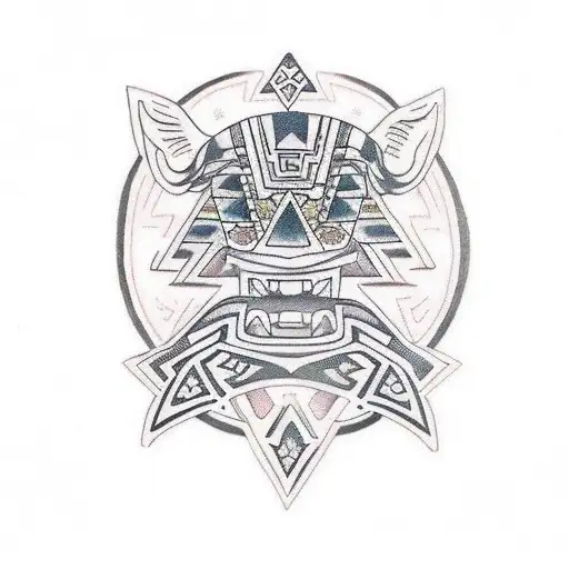 a combination of Aztec, tribal, and japanese tattoo  tattoo design idea