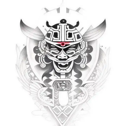 aztec with Japanese and tribal tatto style tattoo design idea