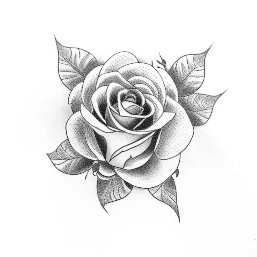 A dotwork tattoo of a mother and son embracing, surrounded by flowers and roses tattoo design idea