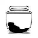 A glas container with moss inside, with a flower groing from the inside of te container to the outside tattoo design idea