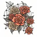 roses spiderwebs stars sparkles black and grey tattoo design idea