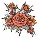 roses spiderwebs stars sparkles black and grey tattoo design idea
