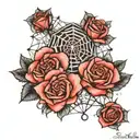 roses spiderwebs stars sparkles black and grey tattoo design idea