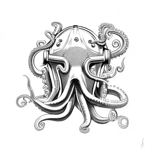 old scuba helmet with octopus tentacles  tattoo design idea