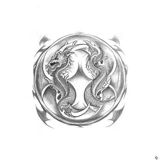 a small design for a tatto mixing the ying-yang symbol and dragon tattoo design idea