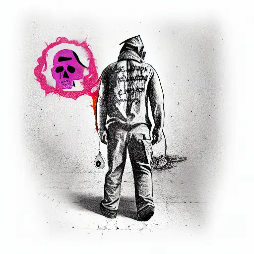 prisoner in the orange wear with a dead policeman tattoo design idea