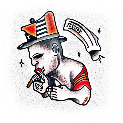 prisoner in the orange wear with a dead policeman tattoo design idea