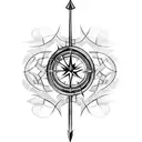 arrow with compass with a rose with vines all around tattoo design idea