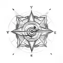arrow with compass with a rose with vines all around tattoo design idea