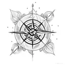 arrow with compass with a rose with vines all around tattoo design idea