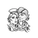 Marriage proposal of blonde girl standing and brunette guy kneeling tattoo design idea