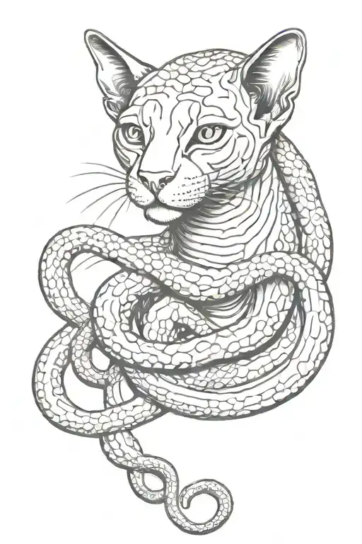 Medusa gorgon sphinx cat big snake  tattoo design idea
