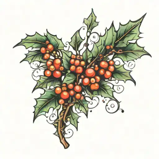 holly tree with 8/1/22 and 8/3/23 tattoo design idea