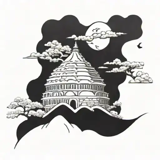 A fusion tattoo design of Mt. Fuji and The Colosseum tattoo design idea