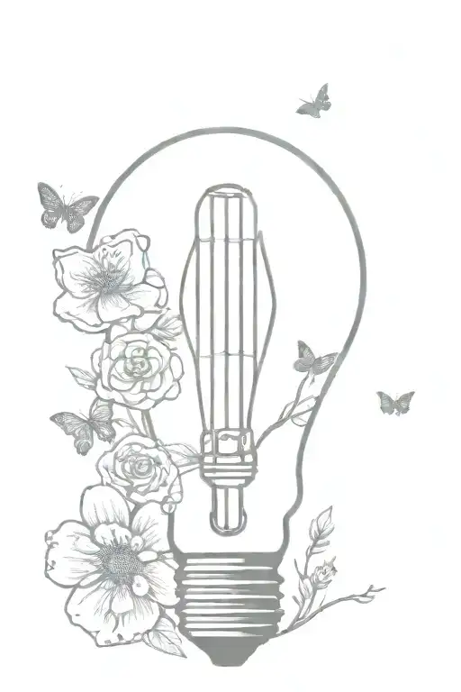 broken light bulb with flowers and butterflies coming out of it. the words "all lights turned off can be turned on"  tattoo design idea