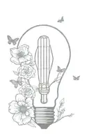 broken light bulb with flowers and butterflies coming out of it. the words "all lights turned off can be turned on"  tattoo design idea