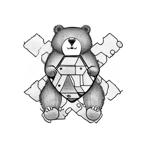 a cute cartoon bear line drawing and a cute cartoon turtle on a balance tattoo design idea