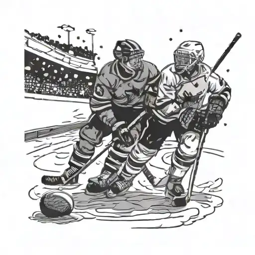 Create a tattoo featuring a hockey player and a football player facing off under a starry night sky tattoo design idea