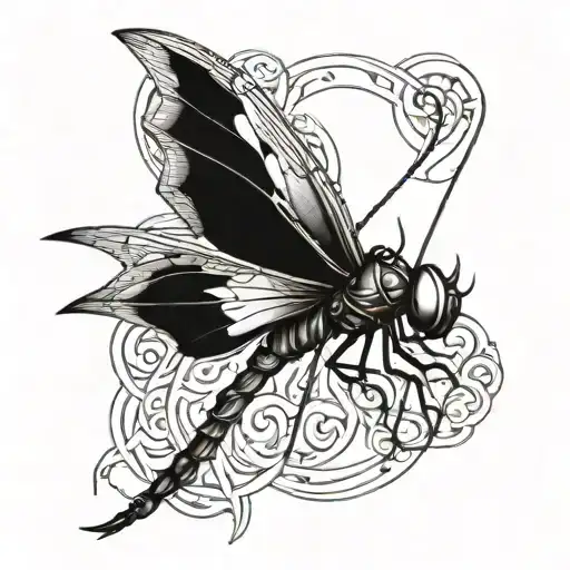 viking warrior dragonfly landing tattoo design idea