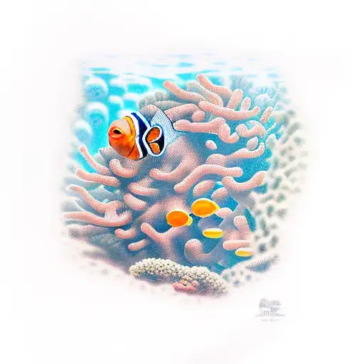 clownfish reef corals tattoo design idea