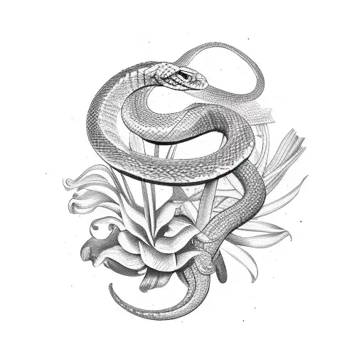 snake moving through gladiolas flowers that look like the Virgo constellation  tattoo design idea